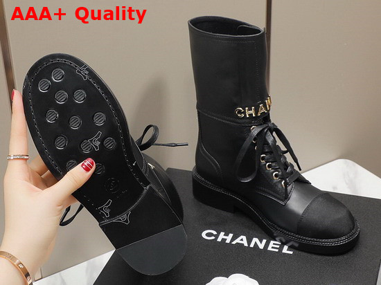 Chanel Lace Up Ankle Boots in Black Calfskin and Grosgrain Replica