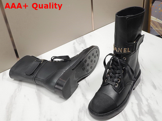 Chanel Lace Up Ankle Boots in Black Calfskin and Grosgrain Replica