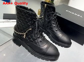 Chanel Lace Up Ankle Boots in Black Lambskin and Grained Calfskin Replica