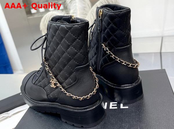 Chanel Lace Up Ankle Boots in Black Lambskin and Grained Calfskin Replica