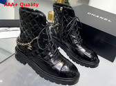 Chanel Lace Up Ankle Boots in Black Shiny Lambskin Replica