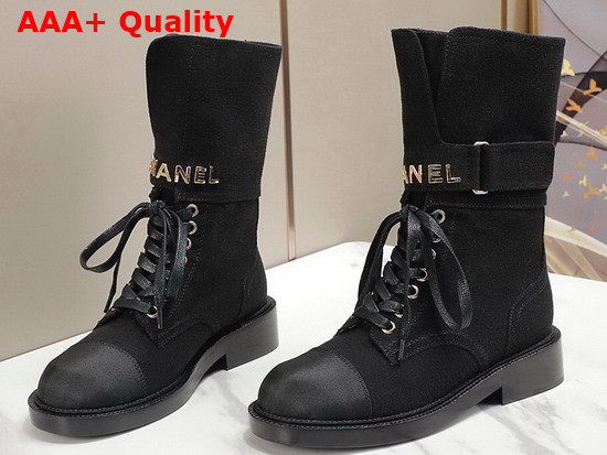 Chanel Lace Up Ankle Boots in Black Suede Leather Replica