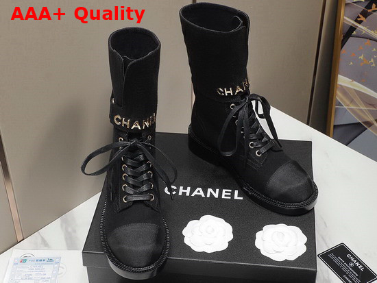 Chanel Lace Up Ankle Boots in Black Suede Leather Replica