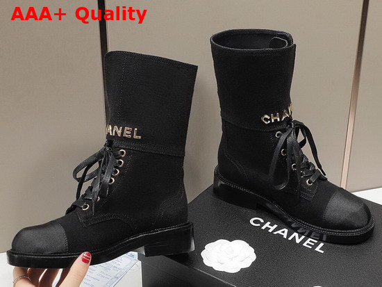 Chanel Lace Up Ankle Boots in Black Suede Leather Replica