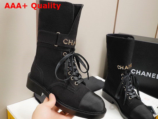 Chanel Lace Up Ankle Boots in Black Suede Leather Replica