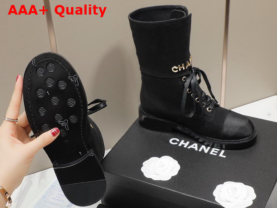 Chanel Lace Up Ankle Boots in Black Suede Leather Replica