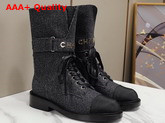 Chanel Lace Up Ankle Boots in Black Tweed Replica