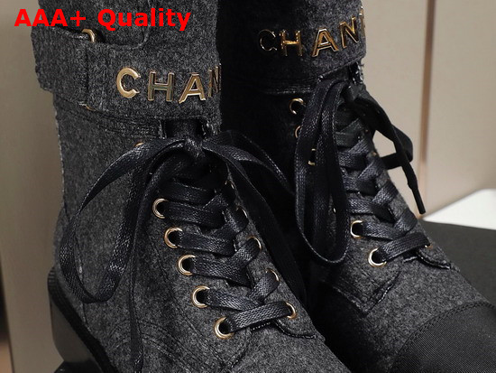 Chanel Lace Up Ankle Boots in Black Tweed Replica