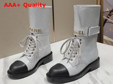 Chanel Lace Up Ankle Boots in White and Black Calfskin Replica