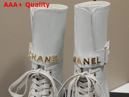 Chanel Lace Up Ankle Boots in White and Black Calfskin Replica