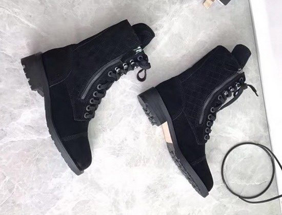 Chanel Lace Up Boot in Black Suede Calfskin