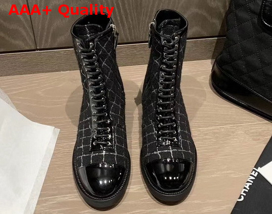 Chanel Lace Up Boot in Black Tweed Replica