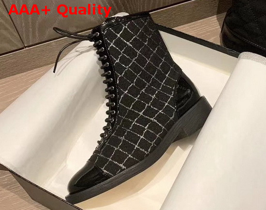 Chanel Lace Up Boot in Black Tweed Replica