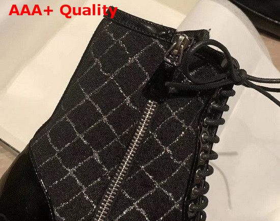 Chanel Lace Up Boot in Black Tweed Replica