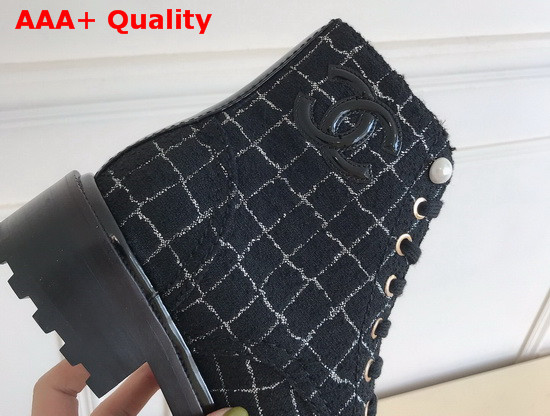 Chanel Lace Up Boot in Tweed Black and Gold Replica