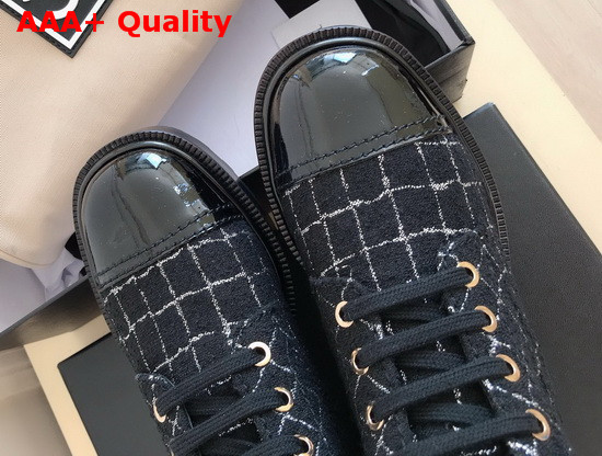 Chanel Lace Up Boot in Tweed Black and Gold Replica