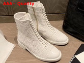 Chanel Lace Up Boot in White Tweed Replica