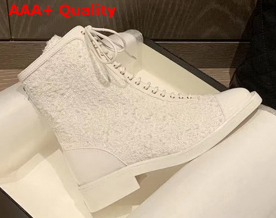 Chanel Lace Up Boot in White Tweed Replica