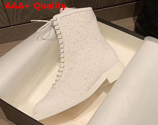 Chanel Lace Up Boot in White Tweed Replica