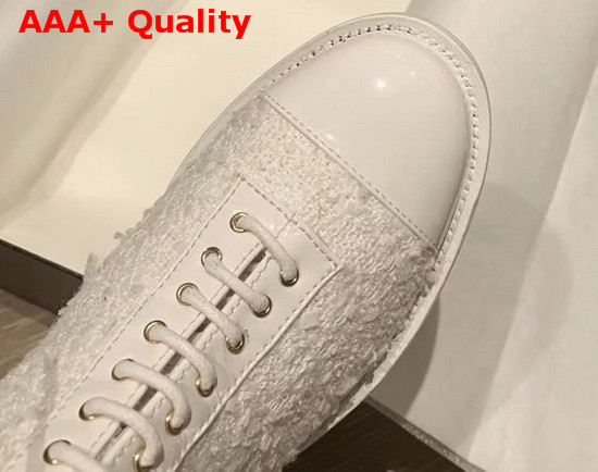 Chanel Lace Up Boot in White Tweed Replica