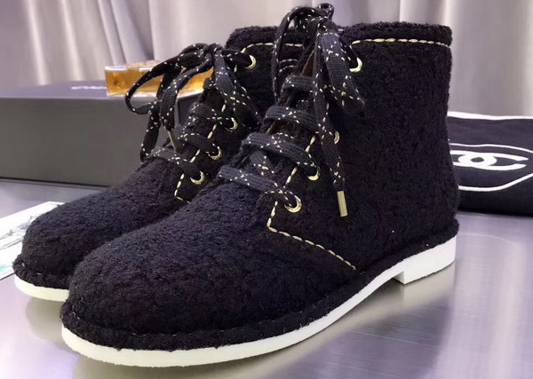 Chanel Lace Up Bootie in Black Tweed For Sale