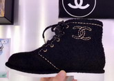 Chanel Lace Up Bootie in Black Tweed For Sale