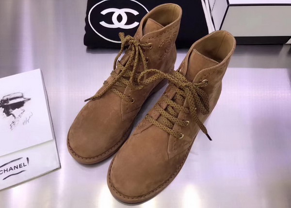 Chanel Lace Up Bootie in Brown Suede Calfskin For Sale