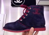 Chanel Lace Up Bootie in Navy Blue Suede Calfskin For Sale