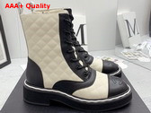 Chanel Lace Up Boots White and Black Quilted Calfskin Replica