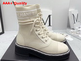 Chanel Lace Up Boots in Beige Calfskin and Knit Replica