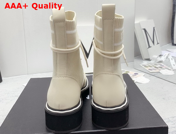 Chanel Lace Up Boots in Beige Calfskin and Knit Replica