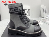 Chanel Lace Up Boots in Black Calfskin and Grey Stretch Knit Replica