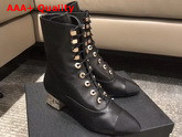 Chanel Lace Up Boots in Black Lambskin and Grosgrain Replica