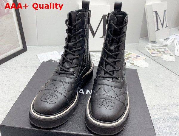 Chanel Lace Up Boots in Black Quilted Calfskin Replica