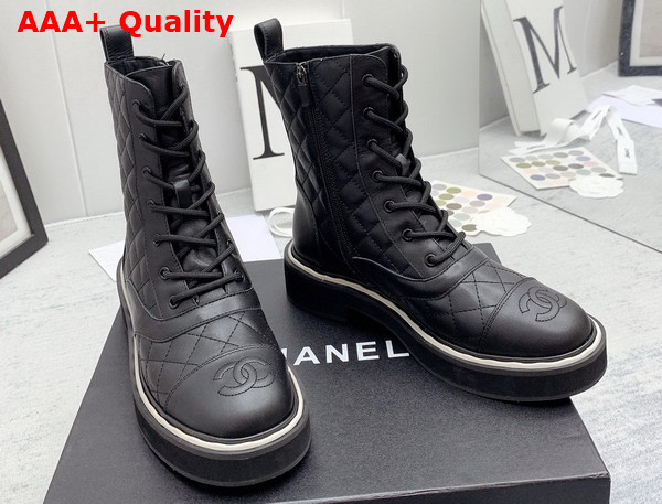 Chanel Lace Up Boots in Black Quilted Calfskin Replica