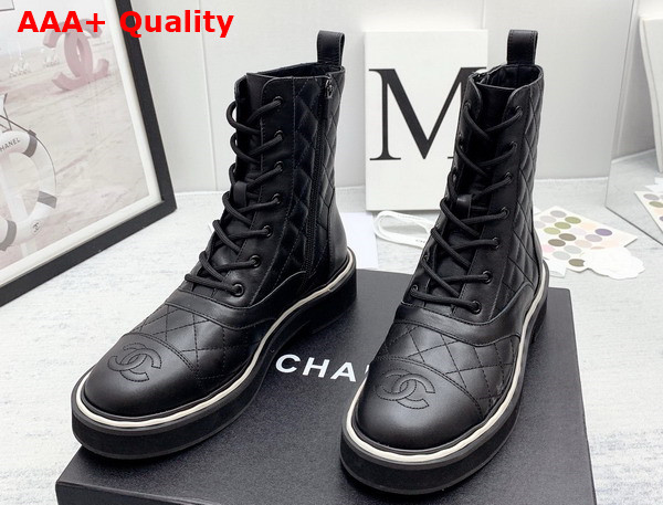 Chanel Lace Up Boots in Black Quilted Calfskin Replica