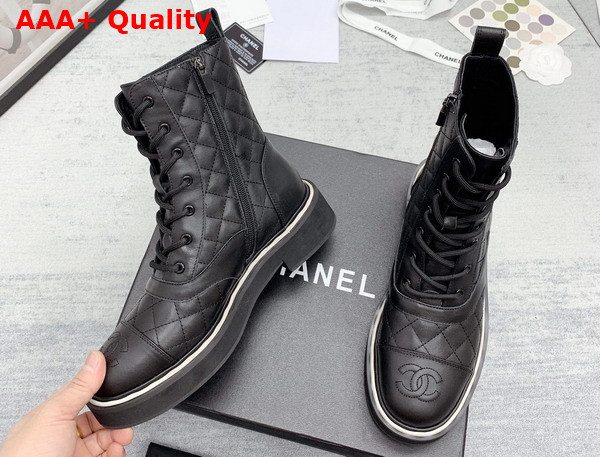 Chanel Lace Up Boots in Black Quilted Calfskin Replica