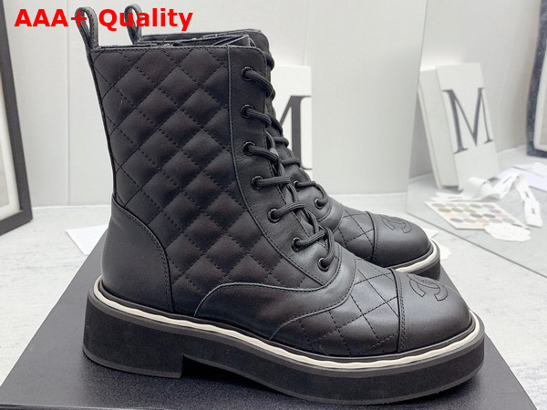 Chanel Lace Up Boots in Black Quilted Calfskin Replica