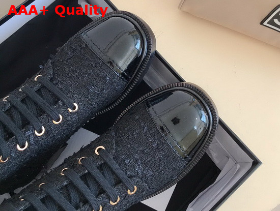 Chanel Lace Up Boots in Black Tweed and Patent Leather Replica