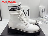 Chanel Lace Up Boots in White Calfskin and Knit Replica