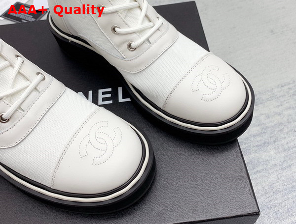 Chanel Lace Up Boots in White Calfskin and Knit Replica