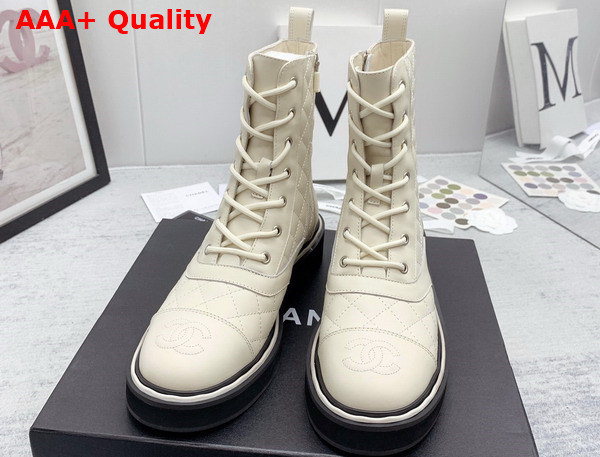 Chanel Lace Up Boots in White Quilted Calfskin Replica