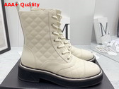 Chanel Lace Up Boots in White Quilted Calfskin Replica