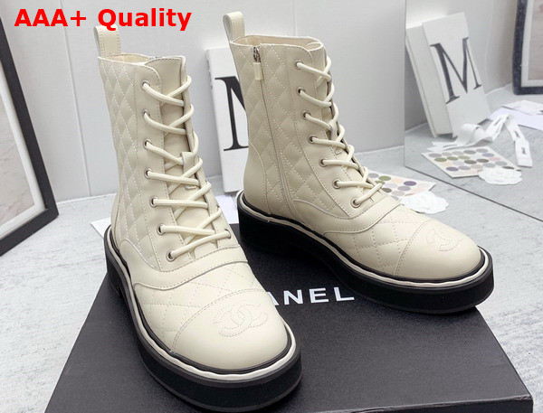 Chanel Lace Up Boots in White Quilted Calfskin Replica