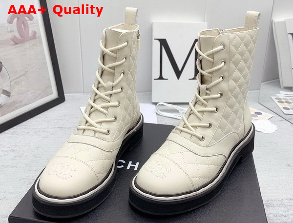 Chanel Lace Up Boots in White Quilted Calfskin Replica