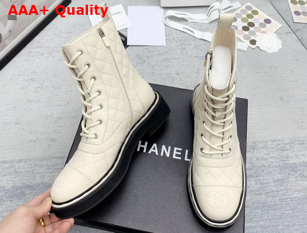 Chanel Lace Up Boots in White Quilted Calfskin Replica