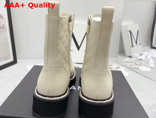 Chanel Lace Up Boots in White Quilted Calfskin Replica