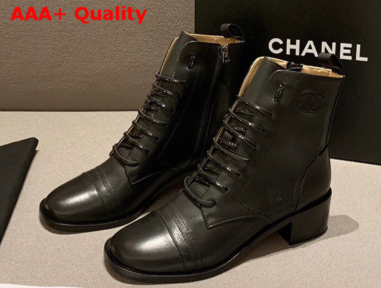 Chanel Lace Up Boots with Side Zip Black Calfskin Replica