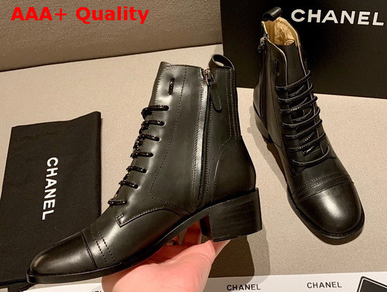 Chanel Lace Up Boots with Side Zip Black Calfskin Replica