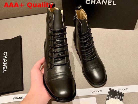 Chanel Lace Up Boots with Side Zip Black Calfskin Replica